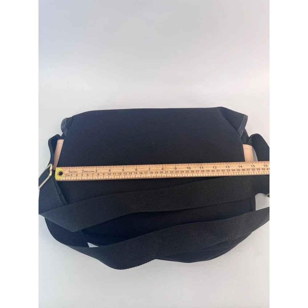Black Canvas Messenger Bag with Leather Trim and Pink Wave Lining Satchel